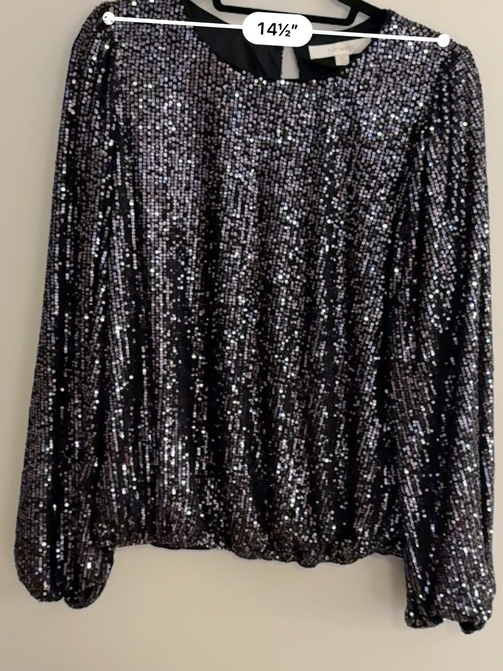 Anthropologie Black Sequin Long Sleeve Blouse Sparkle Party Top - Picture 5 of 8